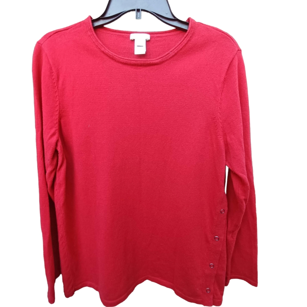J jill red cotton blend sweater with snap button detail down sides sz M